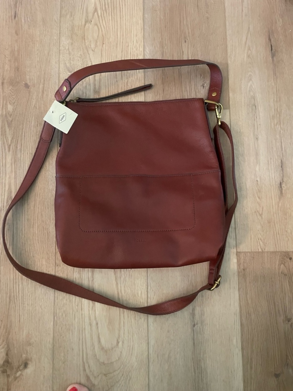 New Fossil Leather Crossbody Shoulder Bag in Rich Brick Red